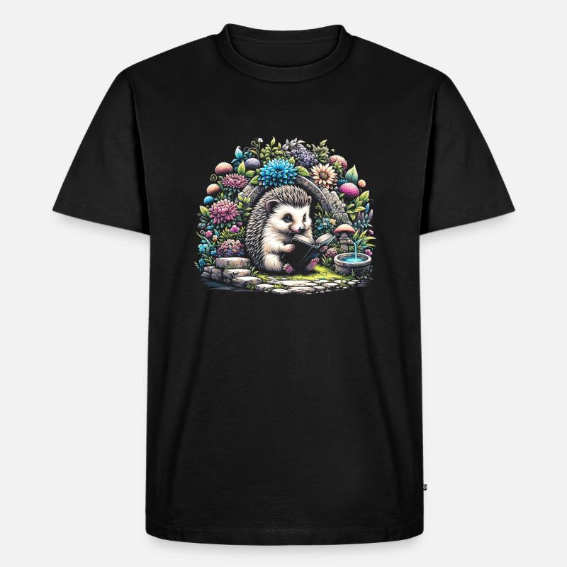 Igel-lesebuch – Vollmond-seelandschaft - Männer Premium Bio T-Shirt - Schwarz