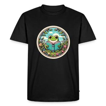 Illustration de livre de la nature sauvage grenouille avec des fleurs l - T-shirt Premium bio Homme - noir - Devant - Nico (187cm)