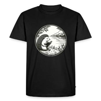 Hérisson nature sauvage livre lecture paysage marin - T-shirt Premium bio Homme - noir - Devant - Nico (187cm)