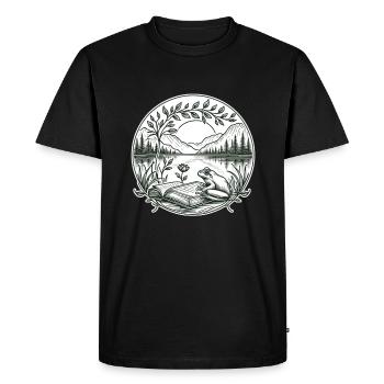Grenouille Wilderness livre lecture lac pleine lune - T-shirt Premium bio Homme - noir - Devant - Nico (187cm)