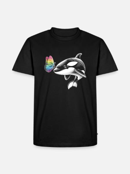 Orca-wal-schmetterlinge-tier-blumenillustration - Männer Premium Bio T-Shirt - Schwarz