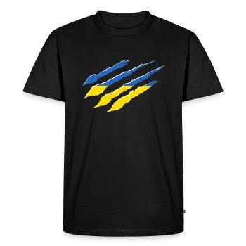 Drapeau de l'Ukraine griffes coupées marque de rayures - T-shirt Premium bio Homme - noir - Devant - Nico (187cm)