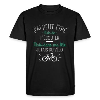 T shirt vélo "dans ma tête" humour vélo cadeau. - T-shirt Premium bio Homme - noir - Devant - Nico (187cm)