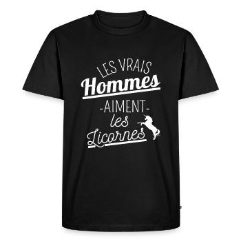 t shirt licorne homme humour licorne cadeau - T-shirt Premium bio Homme - noir - Devant - Nico (187cm)