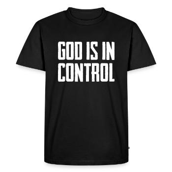 Dieu est aux commandes - T-shirt Premium bio Homme - noir - Devant - Nico (187cm)