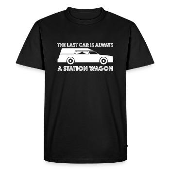 La dernière voiture est toujours un break | Sarcasme - T-shirt Premium bio Homme - noir - Devant - Nico (187cm)