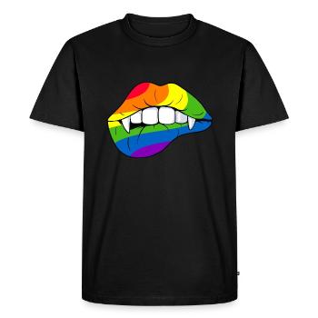 Drapeau arc-en-ciel Vampire Bouche Lèvres Fierté - T-shirt Premium bio Homme - noir - Devant - Nico (187cm)