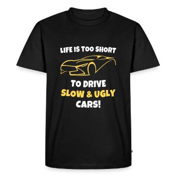 La vie est trop courte pour conduire des voitures lentes - T-shirt Premium bio Homme - noir - Devant - Nico (187cm)