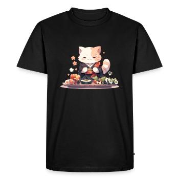 Samurai Cat eat Sushi - Men's Premium Organic T-Shirt - black - Front - Nico (187cm)