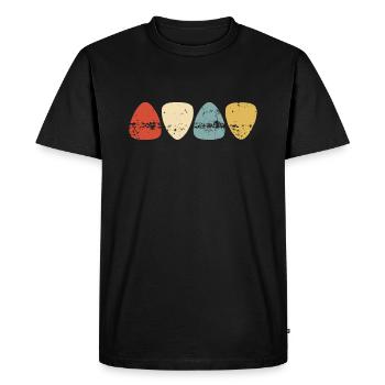 Guitare - Basse - Plectre - Vintage Retrocolor - T-shirt Premium bio Homme - noir - Devant - Nico (187cm)