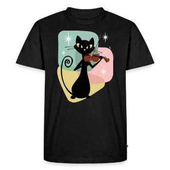 Retro Violin Player Black Mid Century Cat - Men's Premium Organic T-Shirt - black - Front - Nico (187cm)