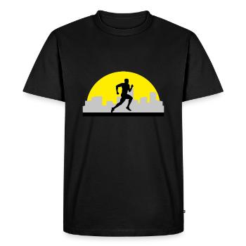 Running, runners and city skyline - Men's Premium Organic T-Shirt - black - Front - Nico (187cm)