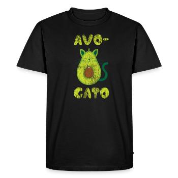 Cat avocado green vintage fruit gift sweet animal - Men's Premium Organic T-Shirt - black - Front - Nico (187cm)