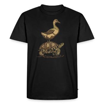 L'oie monte la tortue - T-shirt Premium bio Homme - noir - Devant - Nico (187cm)