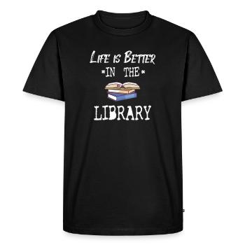 LECTEUR DE LIVRES / FAN DE LIVRES: Life In Library - T-shirt Premium bio Homme - noir - Devant - Nico (187cm)