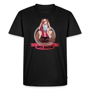 Anti Social Motif Anime Style Waifu with Coffee Mug - Men's Premium Organic T-Shirt - black - Front - Nico (187cm)