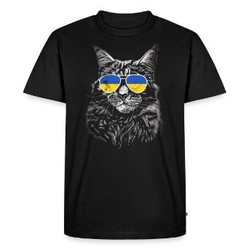 Ukraine Cat Slava Ukraine Sunglasses Flag - Men's Premium Organic T-Shirt - black - Front - Nico (187cm)