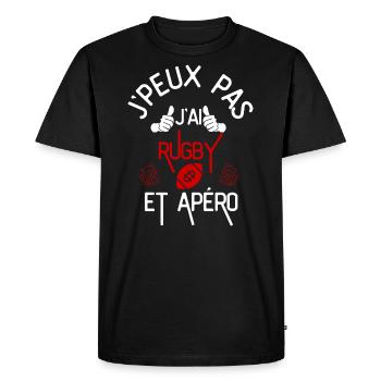 J Peux Pas J Ai Rugby et Apéro rouge - T-shirt Premium bio Homme - noir - Devant - Nico (187cm)