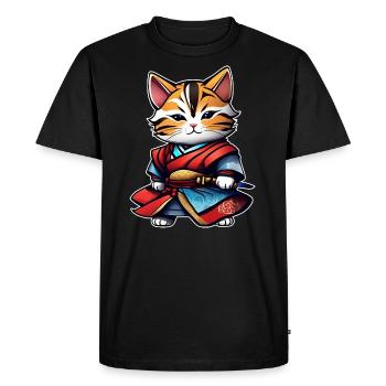 Mignon chat samouraï tigré avec poignard - T-shirt Premium bio Homme - noir - Devant - Nico (187cm)