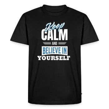 Restez calme et croyez en vous - T-shirt Premium bio Homme - noir - Devant - Nico (187cm)
