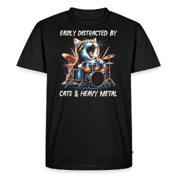 Cat Heavy Metal Music Humor Funny Gift Idea - Men's Premium Organic T-Shirt - black - Front - Nico (187cm)