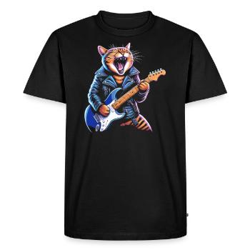 Rock Music Cat Funny Humor Gift Idea - Men's Premium Organic T-Shirt - black - Front - Nico (187cm)