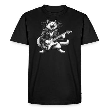 Rock Music Cat Funny Humor Gift Idea - Men's Premium Organic T-Shirt - black - Front - Nico (187cm)