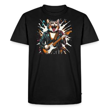Rock Music Cat Funny Humor Gift Idea - Men's Premium Organic T-Shirt - black - Front - Nico (187cm)