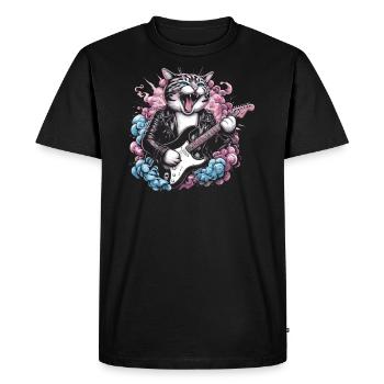 Rock Music Cat Funny Humor Gift Idea - Men's Premium Organic T-Shirt - black - Front - Nico (187cm)