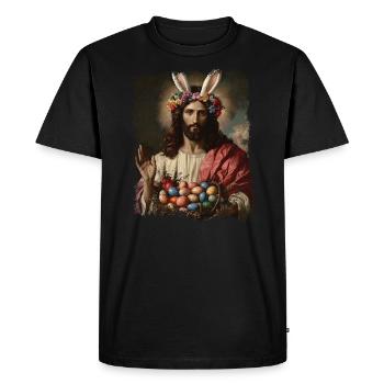 Jésus-Christ à Pâques avec des œufs de Pâques - T-shirt Premium bio Homme - noir - Devant - Nico (187cm)