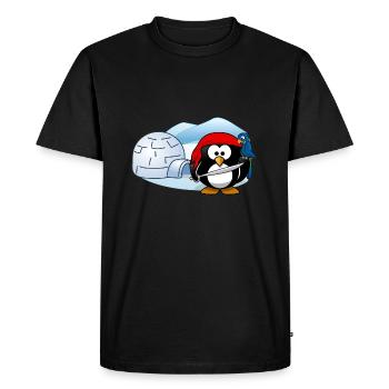 Pirate penguin with sword, parrot and igloo. - Men's Premium Organic T-Shirt - black - Front - Nico (187cm)