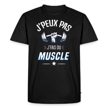 J'fais du muscle - musculation - muscu humour - T-shirt Premium bio Homme - noir - Devant - Nico (187cm)