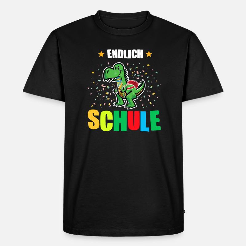 Schulkind Dino Schulbeginn Geschenk - Männer Premium Bio T-Shirt - Schwarz