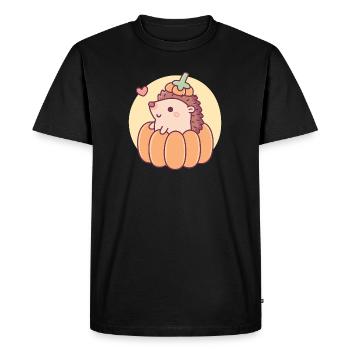 Mignon petit hérisson à la citrouille - T-shirt Premium bio Homme - noir - Devant - Nico (187cm)