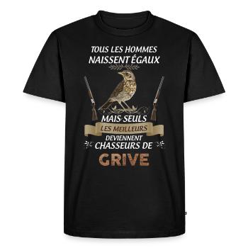 Chasse grive citation homme cadeau chasseur - T-shirt Premium bio Homme - noir - Devant - Nico (187cm)