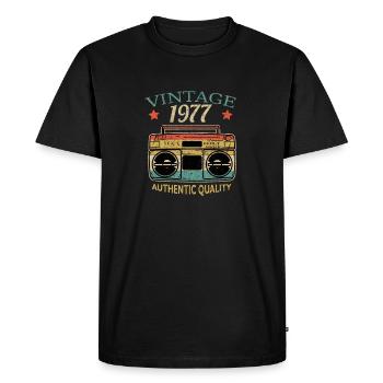 Vintage 1977 Anniversaire Radio Authentic Quality - T-shirt Premium bio Homme - noir - Devant - Nico (187cm)