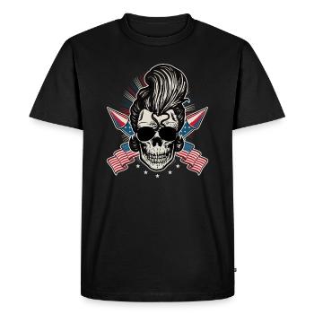USA Flag Rock n Roll Rockabilly Skull 4th Of July - Men's Premium Organic T-Shirt - black - Front - Nico (187cm)