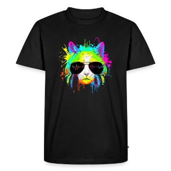 Drôle de chaton Rainbow Rave Musique DJ Cat - T-shirt Premium bio Homme - noir - Devant - Nico (187cm)