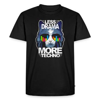 Moins de drame Plus de musique techno house EDM Rave Cat - T-shirt Premium bio Homme - noir - Devant - Nico (187cm)