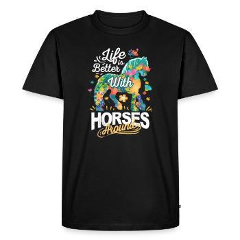 Chevaux Fleurs La vie est meilleure avec les chevaux - T-shirt Premium bio Homme - noir - Devant - Nico (187cm)
