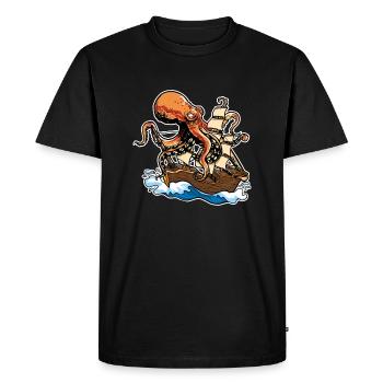 Kraken And Ship Sailors Sailing Octopus - Men's Premium Organic T-Shirt - black - Front - Nico (187cm)