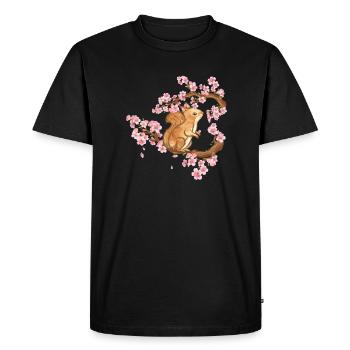 Cherry Blossom Japanese Art Squirrel Lover - Men's Premium Organic T-Shirt - black - Front - Nico (187cm)