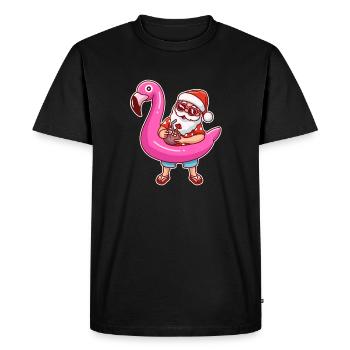 Christmas In July Funny Santa Flamingo Summer - Men's Premium Organic T-Shirt - black - Front - Nico (187cm)