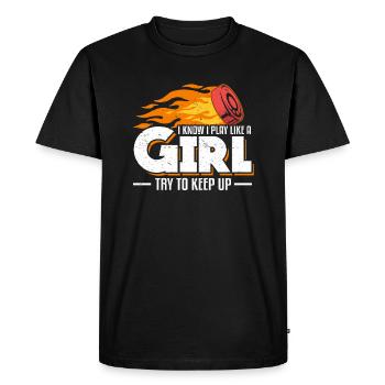 Je sais que je joue comme une fille essayer de garder le hockey - T-shirt Premium bio Homme - noir - Devant - Nico (187cm)