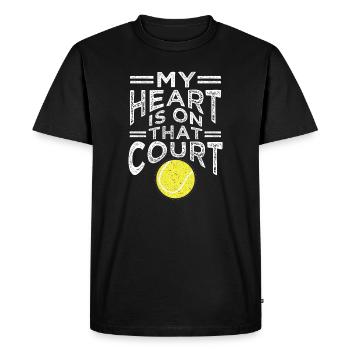 Mon cœur est sur ce court de tennis Mama Papa - T-shirt Premium bio Homme - noir - Devant - Nico (187cm)