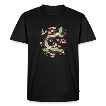 Cherry Blossom Japanese Art Bird Crane Japan Lover - Men's Premium Organic T-Shirt - black - Front - Nico (187cm)