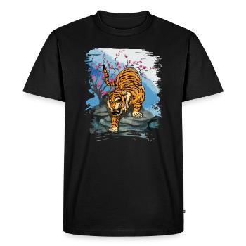 Japon Tiger Cherry Blossom Art japonais - T-shirt Premium bio Homme - noir - Devant - Nico (187cm)