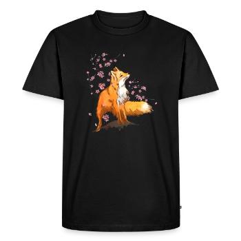 Japanische Kunst Fuchs Kirschblüte Japan - Männer Premium Bio T-Shirt - Schwarz - Vorne - Nico (187cm)