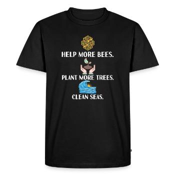 Help More Bees Plant More Trees Clean Seas - Men's Premium Organic T-Shirt - black - Front - Nico (187cm)