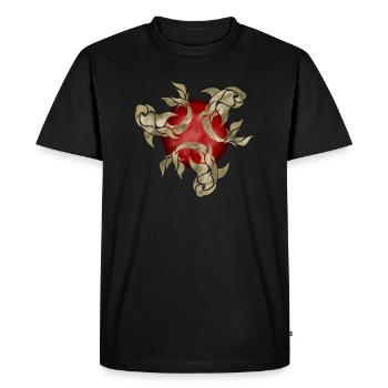three golden tribal fish on a red ball - Men's Premium Organic T-Shirt - black - Front - Nico (187cm)